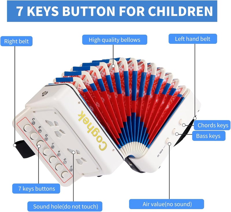 Coghek 10-Key Kids Accordion White Mini Button Accordion Toy Durable Musical Instrument for Beginners - Image 2